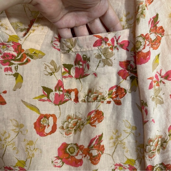 Lands End sz. 12 100% linen floral tunic, pink, 3/4 slv., fall, office, date - Picture 5 of 11